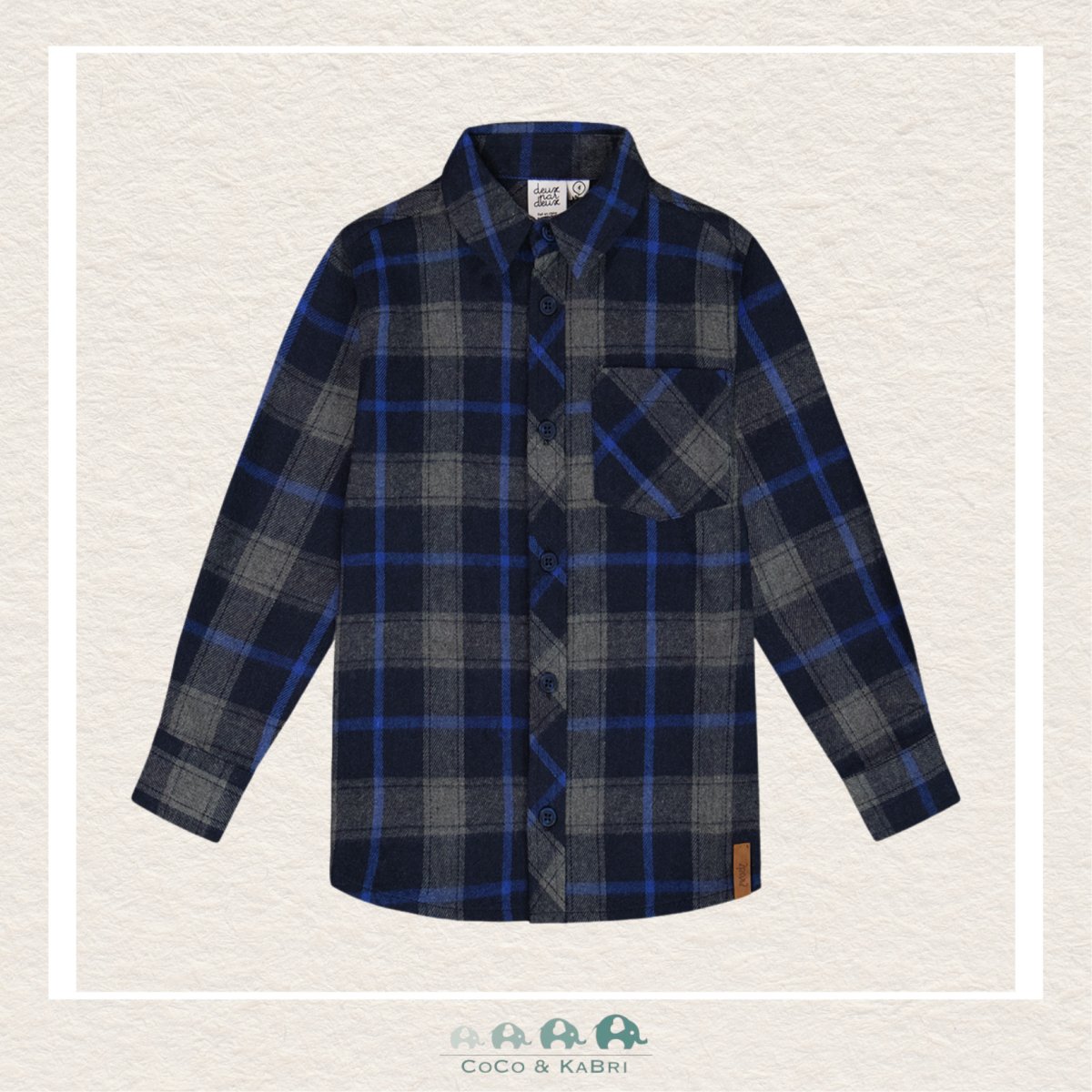 🇨🇦 Deux Par Deux: Boys Plaid Shirt - Grey/Navy, CoCo & KaBri Children's Boutique