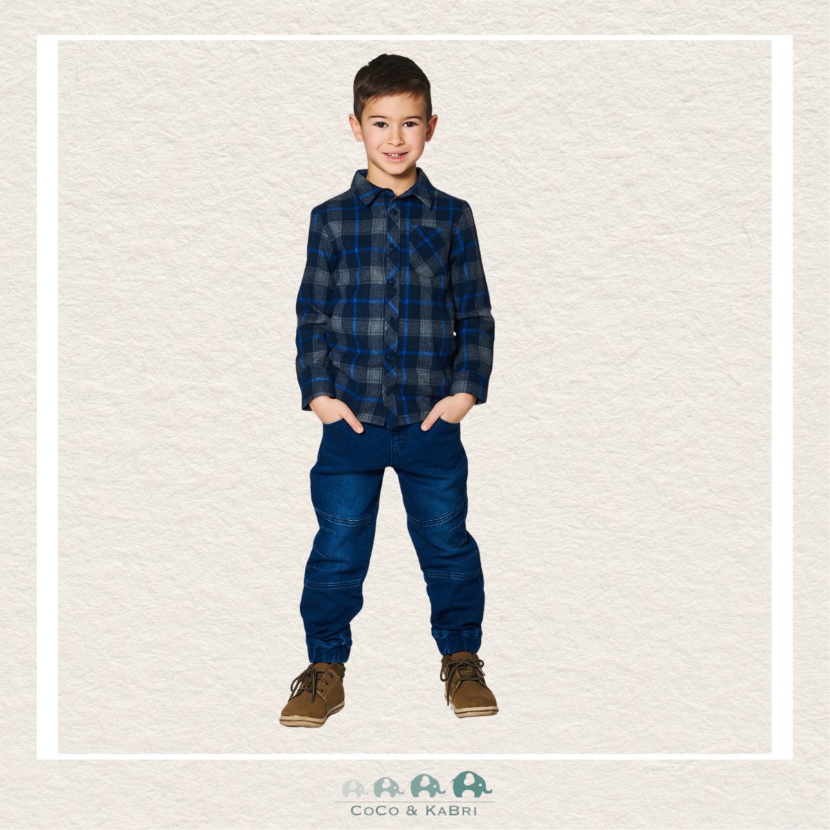 🇨🇦 Deux Par Deux: Boys Plaid Shirt - Grey/Navy, CoCo & KaBri Children's Boutique