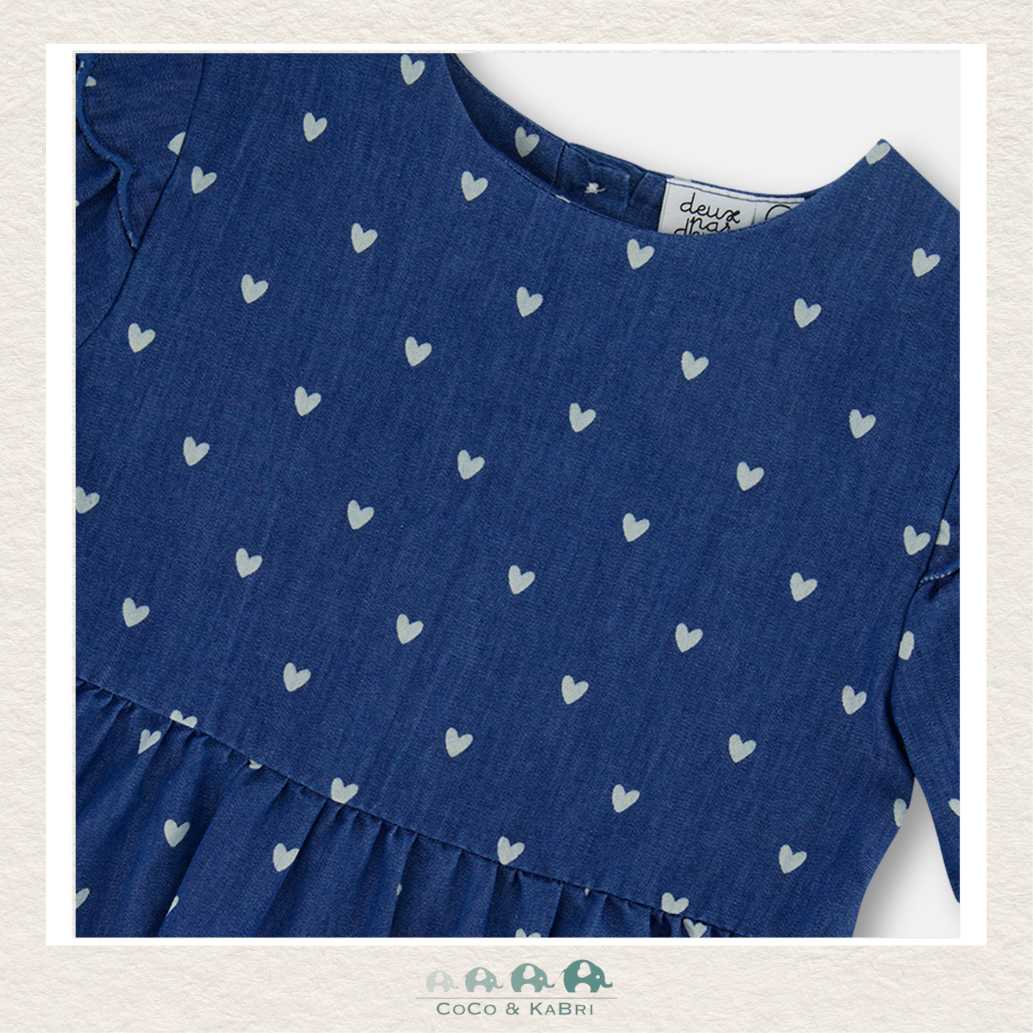 🇨🇦 Deux Par Deux Chambray Dress With Printed Hearts, CoCo & KaBri Children's Boutique
