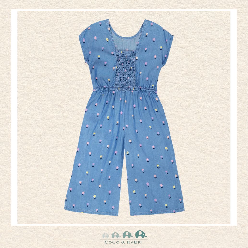 🇨🇦 Deux Par Deux: Chambray Jumpsuit Blue Flower Print, Back View of Romper, CoCo & KaBri Children's Boutique, Canada