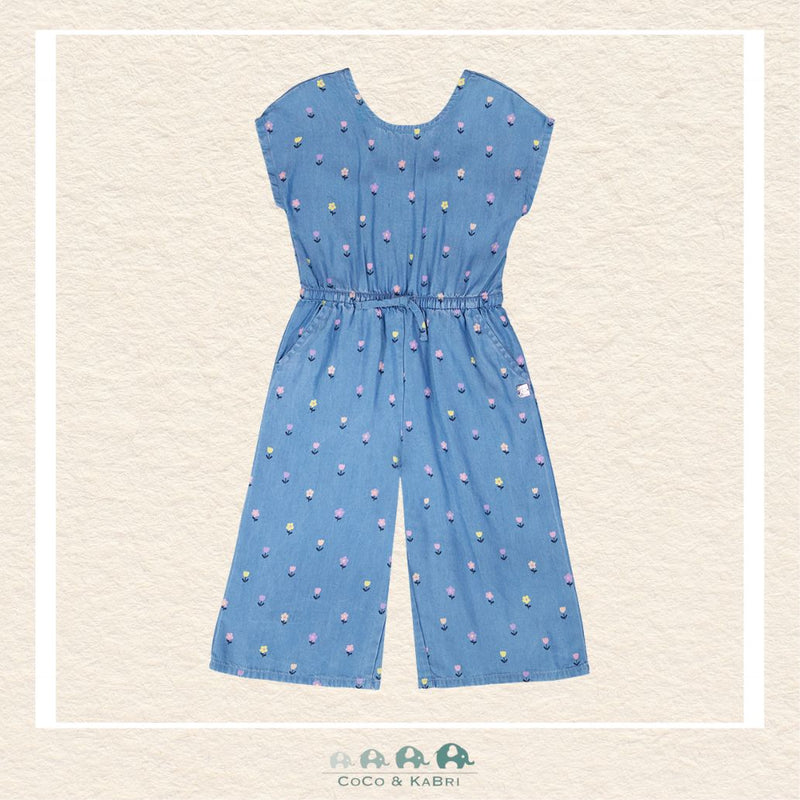 🇨🇦 Deux Par Deux: Chambray Jumpsuit Blue Flower Print, Front View, CoCo & KaBri Children's Boutique, Canada