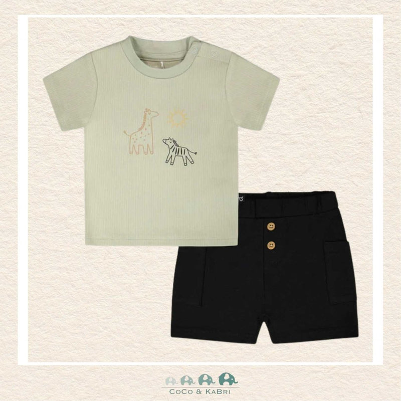 🇨🇦 Deux Par Deux: Cotton Rib Jersey T-Shirt And Organic Cotton Jersey Short Set Sage Green And Black, CoCo & KaBri Children's Boutique, Brooks Alberta Canada