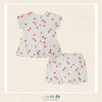 🇨🇦 Deux Par Deux Cotton Rib Jersey Top and Short Set White Printed Strawberries, Back view of outfit, CoCo & KaBri Children's Boutique, , Brooks Alberta Canada