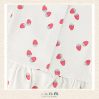 🇨🇦 Deux Par Deux Cotton Rib Jersey Top and Short Set White Printed Strawberries, close up of pattern, CoCo & KaBri Children's Boutique, , Brooks Alberta Canada