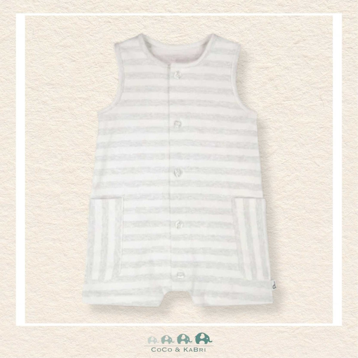 🇨🇦 Deux Par Deux Cotton Striped Romper White And Grey Stripes, CoCo & KaBri Children's Boutique, Brooks Alberta Canada