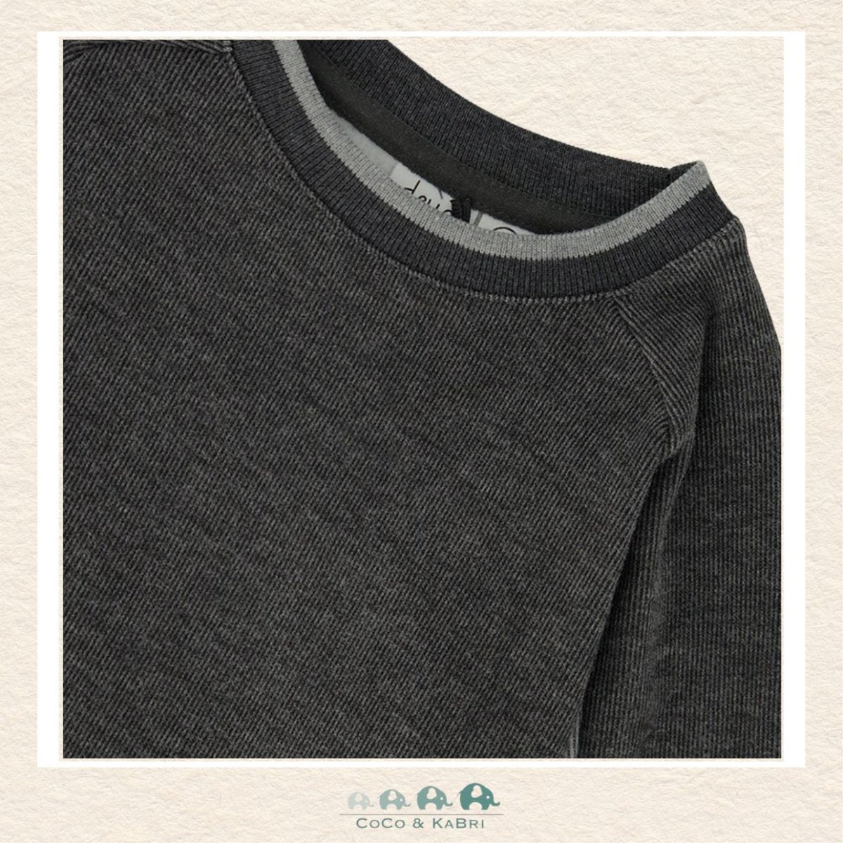 Deux par Deux: Flat Back Rib Sweatshirt Grey, CoCo & KaBri Children's Boutique, Brooks Alberta Canada