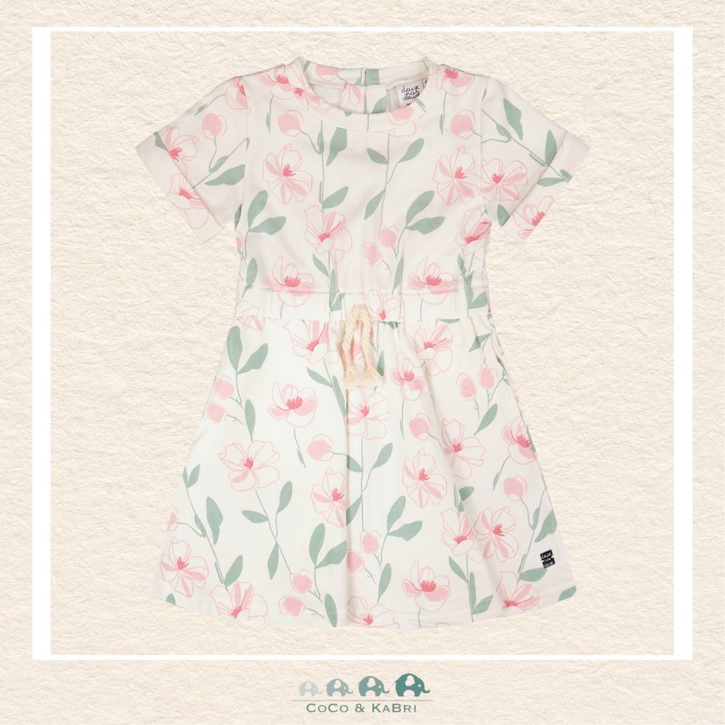 🇨🇦 Deux Par Deux: French Terry Dress Off White Printed Flowers, CoCo & KaBri Children's Boutique