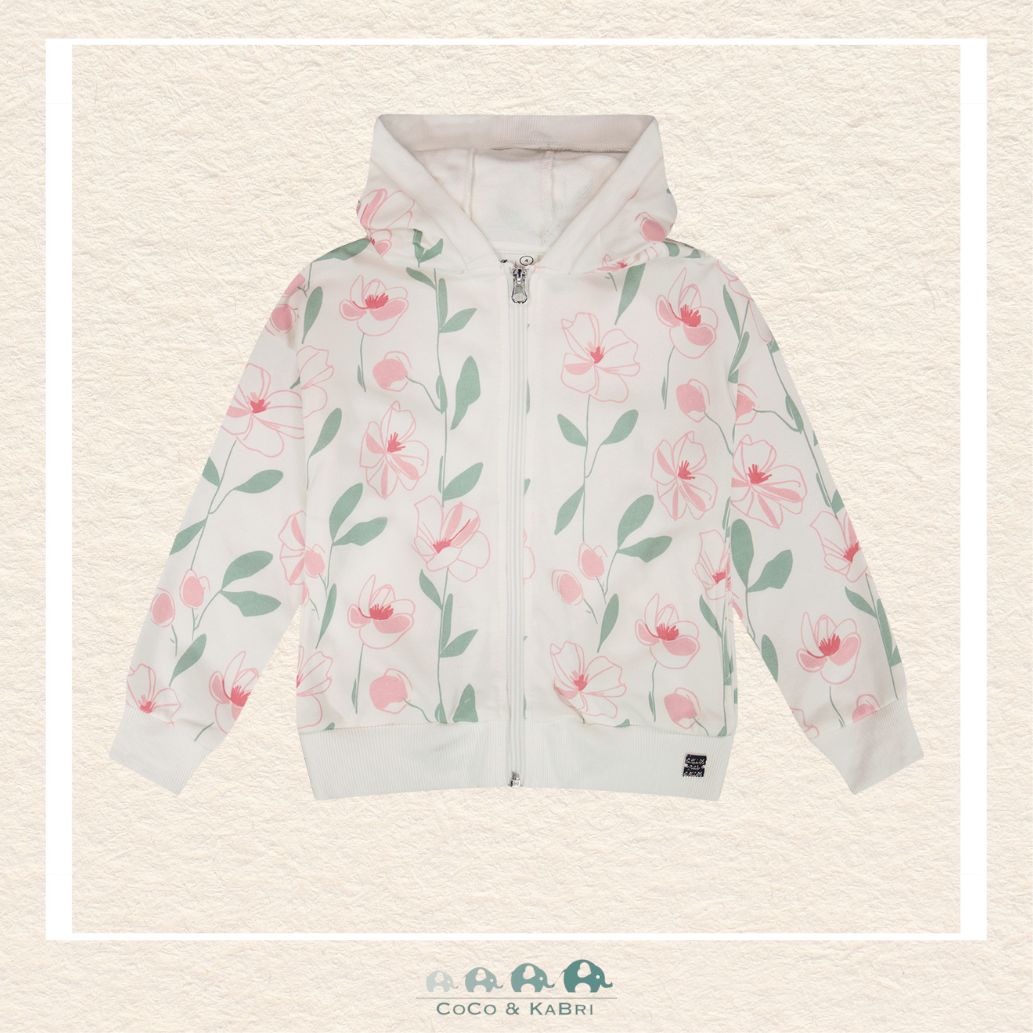 🇨🇦 Deux Par Deux: French Terry Hoodie Off White Printed Flowers, CoCo & KaBri Children's Boutique