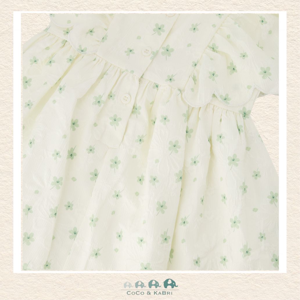 🇨🇦 Deux Par Deux: Jacquard Dress White Printed Flowers, Close up of dress pattern, CoCo & KaBri Children's Boutique, Canada