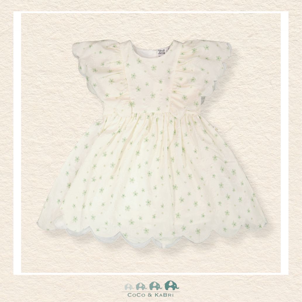 🇨🇦 Deux Par Deux: Jacquard Dress White Printed Flowers, Front view of floral dress CoCo & KaBri Children's Boutique, Canada