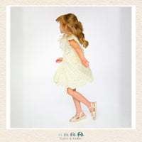 🇨🇦 Deux Par Deux: Jacquard Dress White Printed Flowers, Little girl spinning in white floral dress, CoCo & KaBri Children's Boutique, Canada