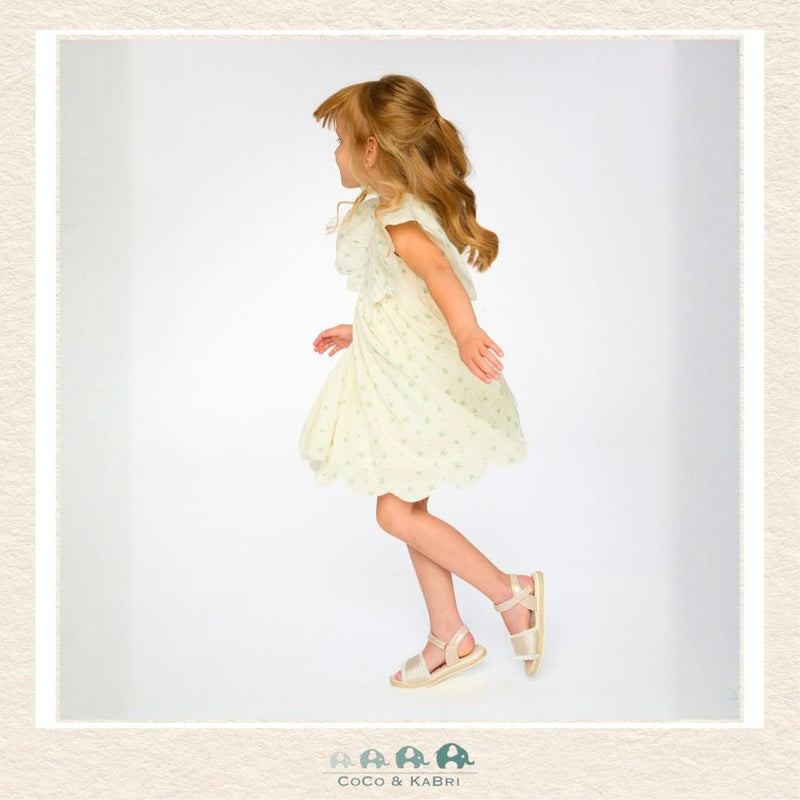 🇨🇦 Deux Par Deux: Jacquard Dress White Printed Flowers, Little girl spinning in white floral dress, CoCo & KaBri Children's Boutique, Canada