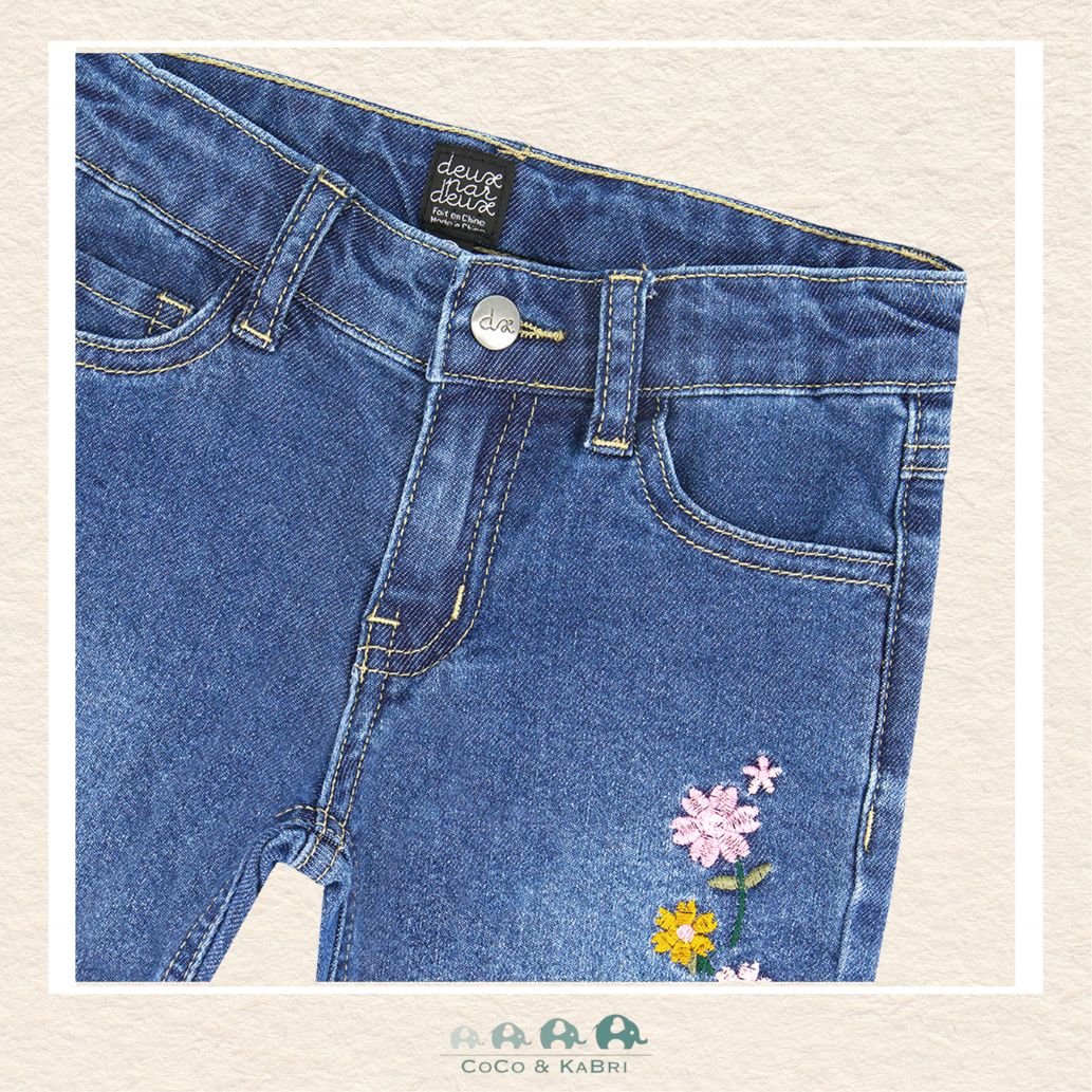 🇨🇦 Deux Par Deux Jeans with Embroidered Flowers, CoCo & KaBri Children's Boutique