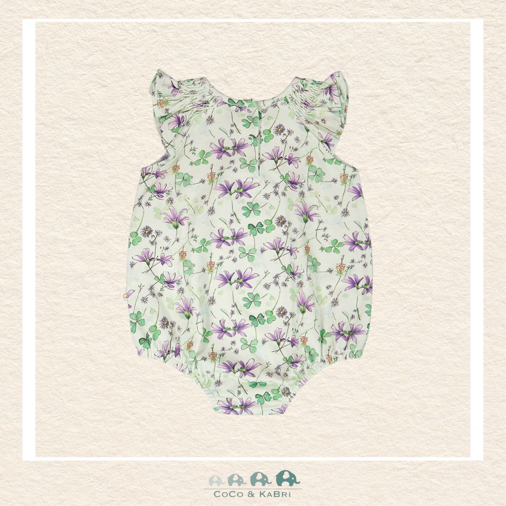 🇨🇦 Deux Par Deux: Jersey Romper Green Printed Flowers, Back View of Romper, CoCo & KaBri Children's Boutique, , Brooks Alberta Canada
