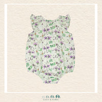 🇨🇦 Deux Par Deux: Jersey Romper Green Printed Flowers, Back View of Romper, CoCo & KaBri Children's Boutique, , Brooks Alberta Canada