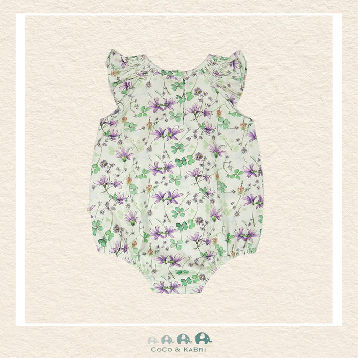 🇨🇦 Deux Par Deux: Jersey Romper Green Printed Flowers, Back View of Romper, CoCo & KaBri Children's Boutique, Canada