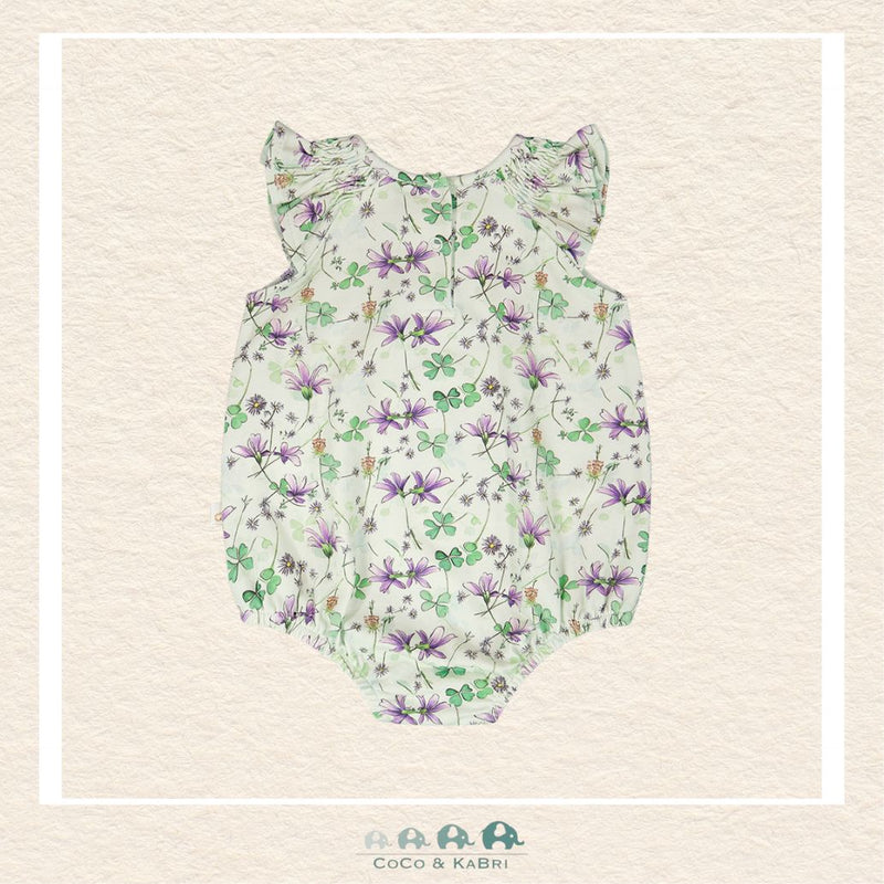 🇨🇦 Deux Par Deux: Jersey Romper Green Printed Flowers, Back View of Romper, CoCo & KaBri Children's Boutique, , Brooks Alberta Canada