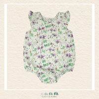 🇨🇦 Deux Par Deux: Jersey Romper Green Printed Flowers, Front View, CoCo & KaBri Children's Boutique, , Brooks Alberta Canada