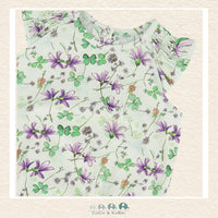 🇨🇦 Deux Par Deux: Jersey Romper Green Printed Flowers, Close up of pattern, CoCo & KaBri Children's Boutique, , Brooks Alberta Canada