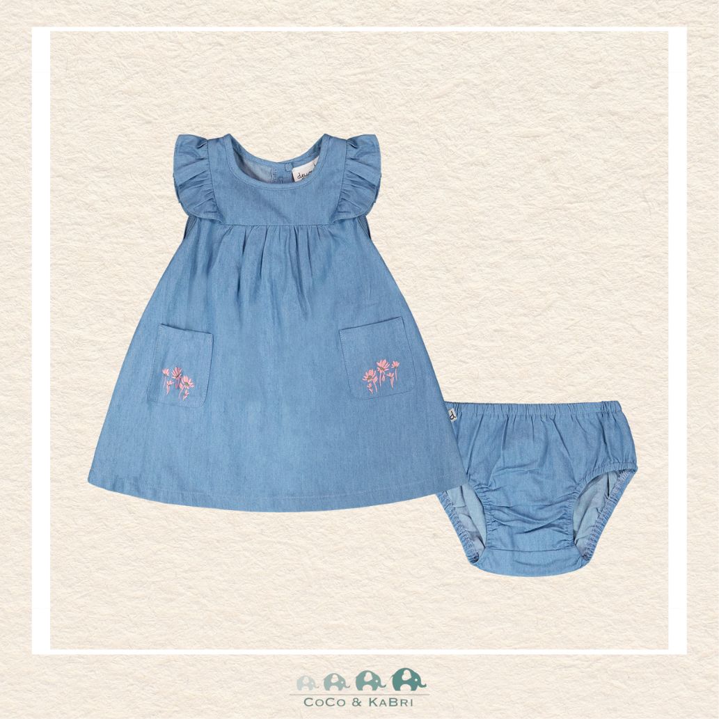 🇨🇦 Deux Par Deux: Light Blue Chambray Dress and Bloomer Set Light Blue, CoCo & KaBri Children's Boutique