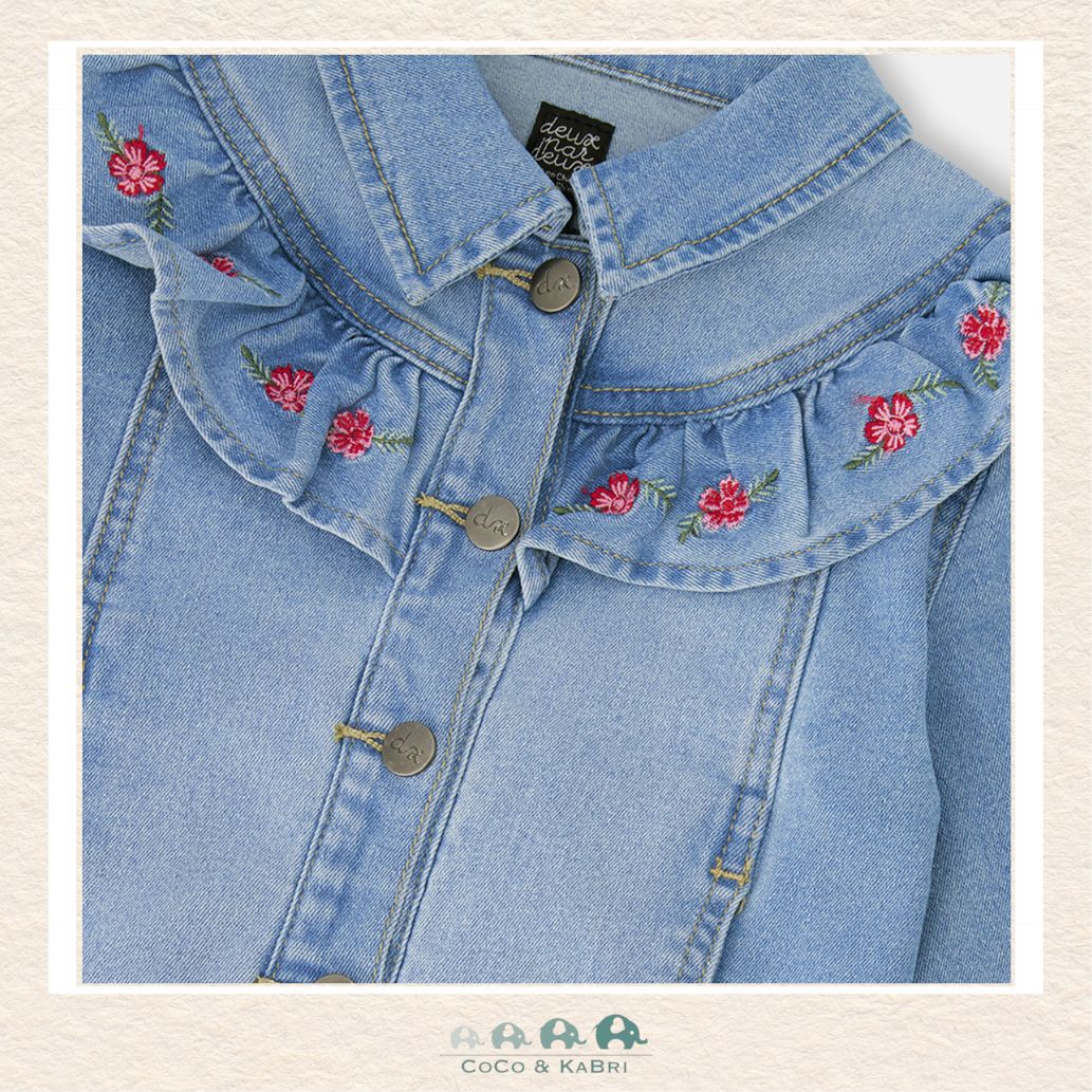 🇨🇦 Deux Par Deux: Light Blue Denim Jacket With Embroidery, CoCo & KaBri Children's Boutique