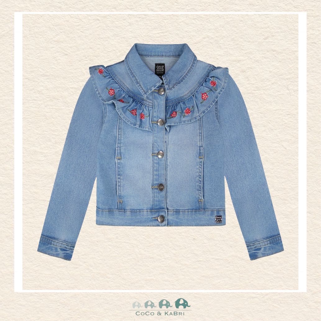 🇨🇦 Deux Par Deux: Light Blue Denim Jacket With Embroidery, CoCo & KaBri Children's Boutique