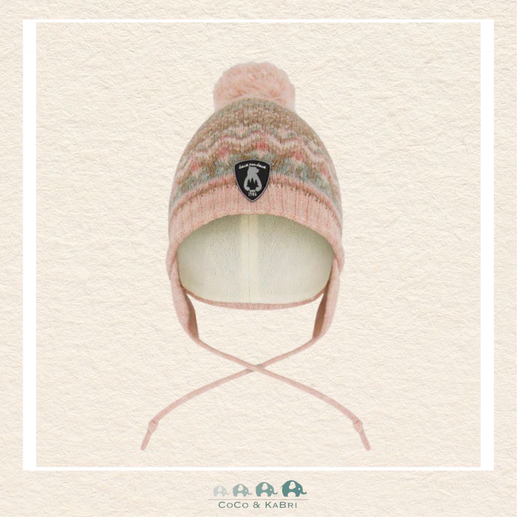 🇨🇦 Deux Par Deux Lined Baby Knit PomPom Peruvian Knit Hat With Ear Flaps - Dusty Pink, CoCo & KaBri Children's Boutique