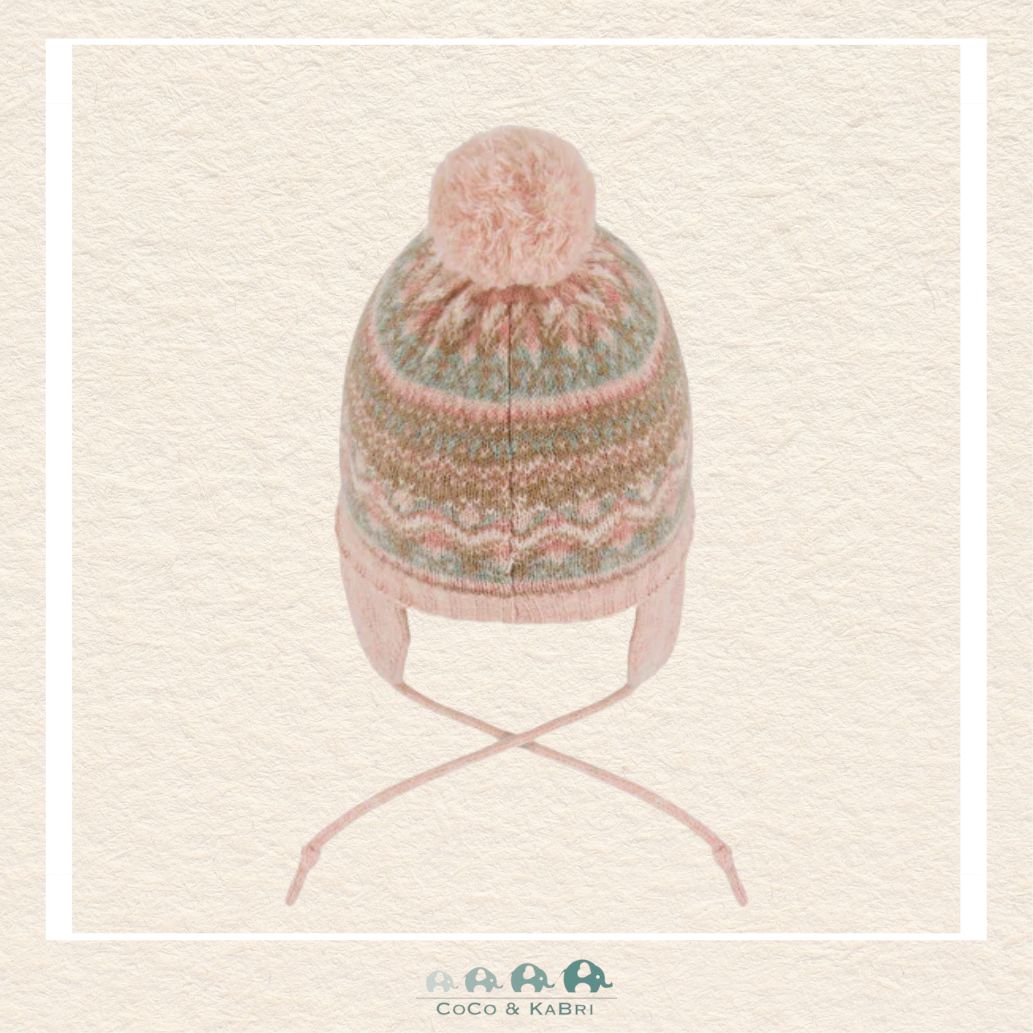 🇨🇦 Deux Par Deux Lined Baby Knit PomPom Peruvian Knit Hat With Ear Flaps - Dusty Pink, CoCo & KaBri Children's Boutique