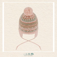 🇨🇦 Deux Par Deux Lined Baby Knit PomPom Peruvian Knit Hat With Ear Flaps - Dusty Pink, CoCo & KaBri Children's Boutique