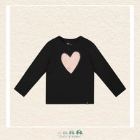 🇨🇦 Deux Par Deux Long Sleeve Cotton Tshirt - Black with Pink Heart, CoCo & KaBri Children's Boutique
