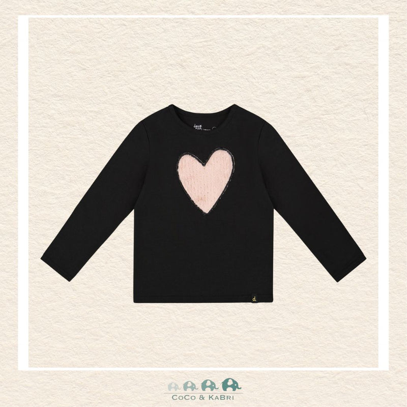 🇨🇦 Deux Par Deux Long Sleeve Cotton Tshirt - Black with Pink Heart, CoCo & KaBri Children's Boutique