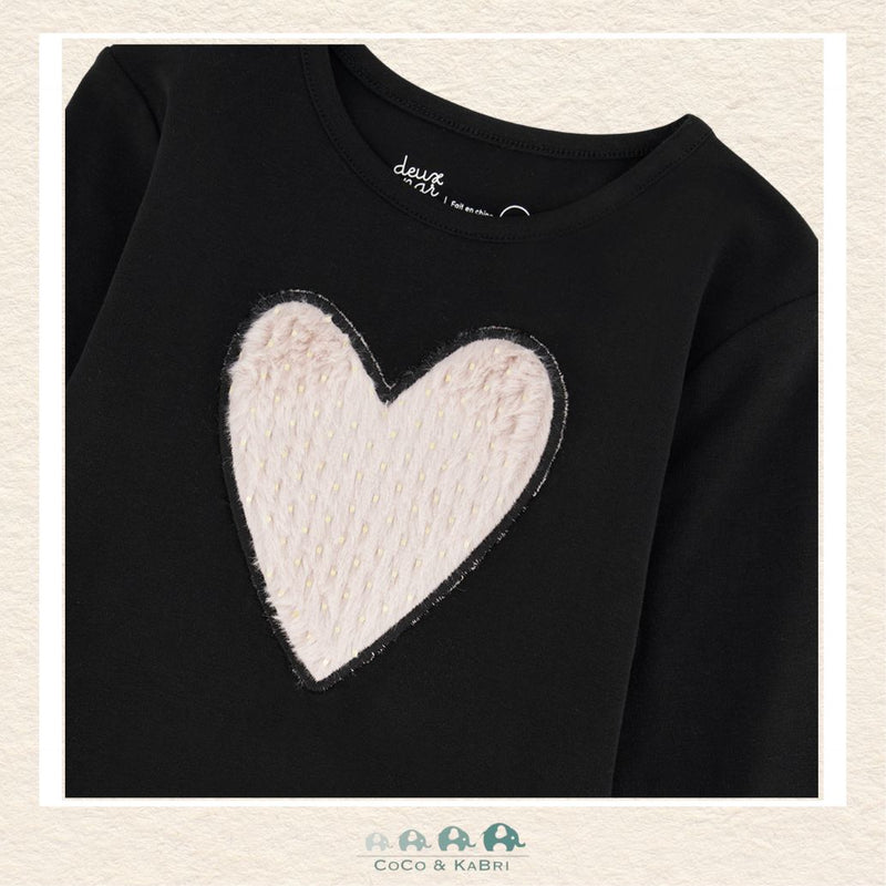 🇨🇦 Deux Par Deux Long Sleeve Cotton Tshirt - Black with Pink Heart, CoCo & KaBri Children's Boutique