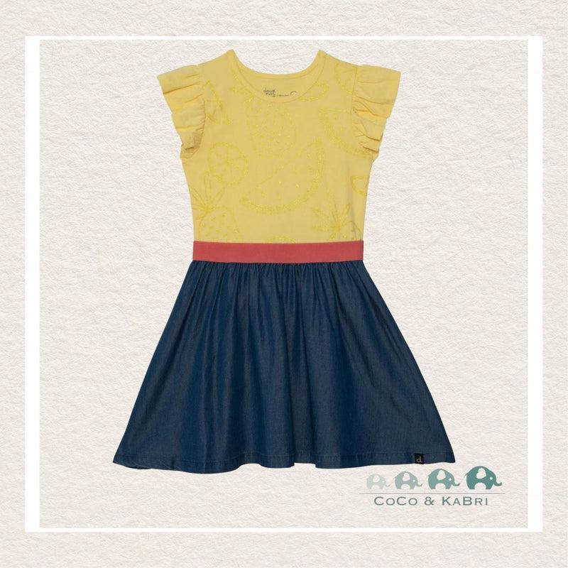 *Deux Par Deux: Mixed Fabric Short Sleeve Dress Yellow & Blue Chambray, Girl Dress, CoCo & KaBri, Children's Boutique