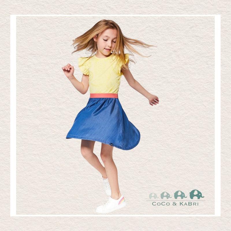 *Deux Par Deux: Mixed Fabric Short Sleeve Dress Yellow & Blue Chambray, Girl Dress, CoCo & KaBri, Children's Boutique
