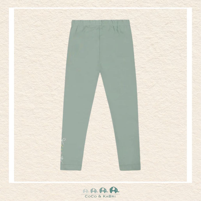 🇨🇦 Deux Par Deux Organic Cotton Jersey Leggings Jade Green With Floral Detail, CoCo & KaBri Children's Boutique