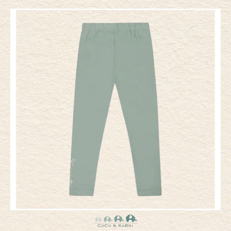 🇨🇦 Deux Par Deux Organic Cotton Jersey Leggings Jade Green With Floral Detail, CoCo & KaBri Children's Boutique