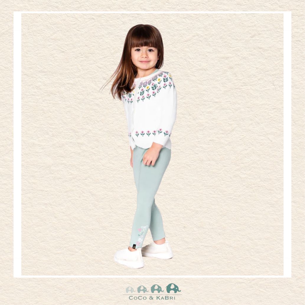 🇨🇦 Deux Par Deux Organic Cotton Jersey Leggings Jade Green With Floral Detail, CoCo & KaBri Children's Boutique