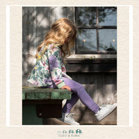 🇨🇦 Deux Par Deux Organic Cotton Jersey Leggings Purple Gray With Floral Detail, CoCo & KaBri Children's Boutique