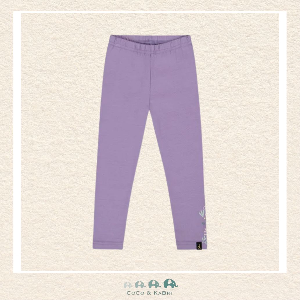 🇨🇦 Deux Par Deux Organic Cotton Jersey Leggings Purple Gray With Floral Detail, CoCo & KaBri Children's Boutique