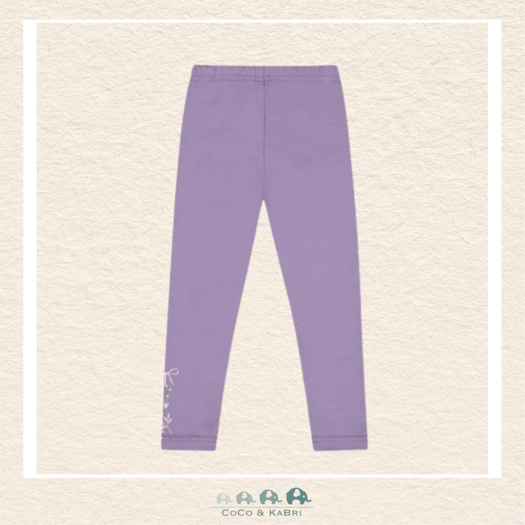 🇨🇦 Deux Par Deux Organic Cotton Jersey Leggings Purple Gray With Floral Detail, CoCo & KaBri Children's Boutique