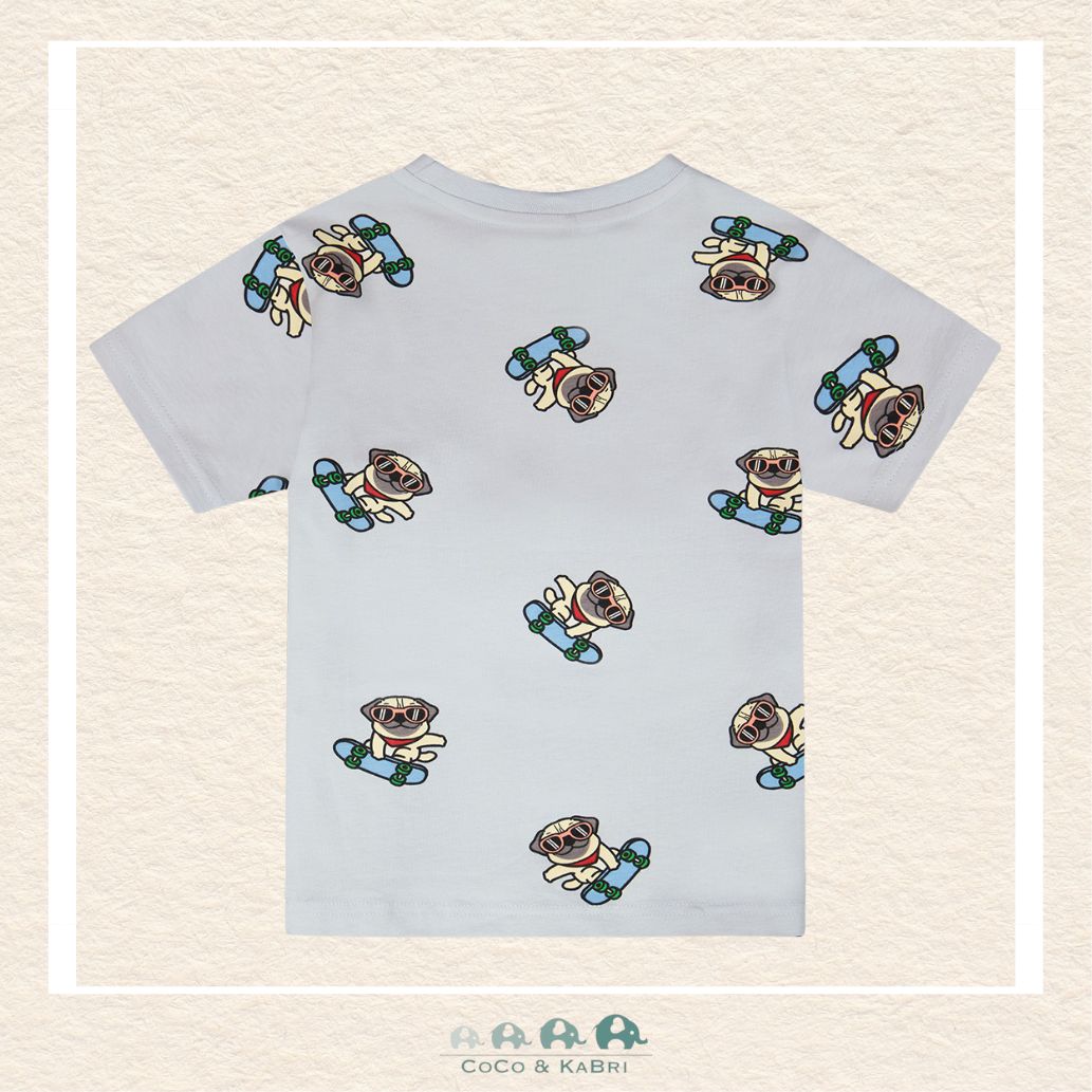 🇨🇦 Deux Par Deux: Organic Cotton Jersey T-Shirt Blue Pug Print, CoCo & KaBri Children's Boutique