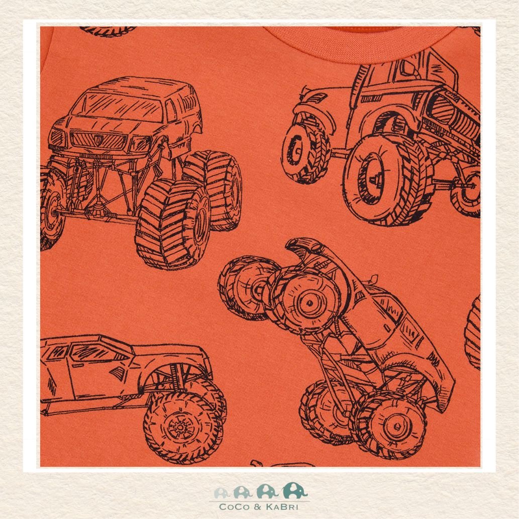 🇨🇦 Deux Par Deux: Organic Cotton Jersey T-Shirt Orange Printed Trucks, CoCo & KaBri Children's Boutique