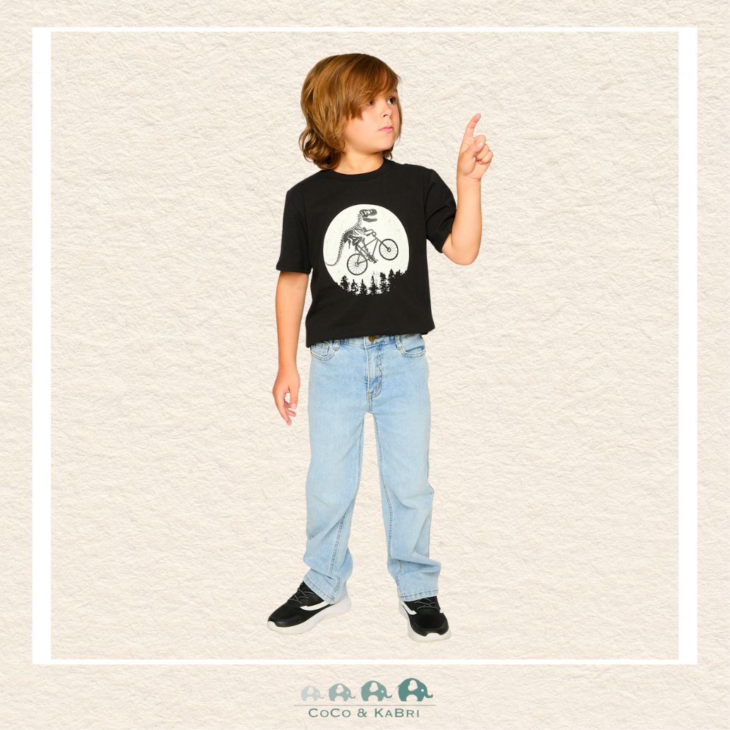 🇨🇦 Deux Par Deux: Organic Cotton Jersey T-Shirt With Dino On Bike Print Black, CoCo & KaBri Children's Boutique