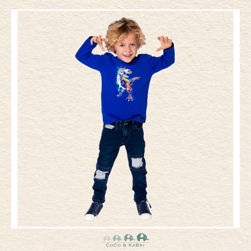 🇨🇦 Deux Par Deux Organic Cotton Tshirt - Nautical Blue Dinosaur, CoCo & KaBri Children's Boutique