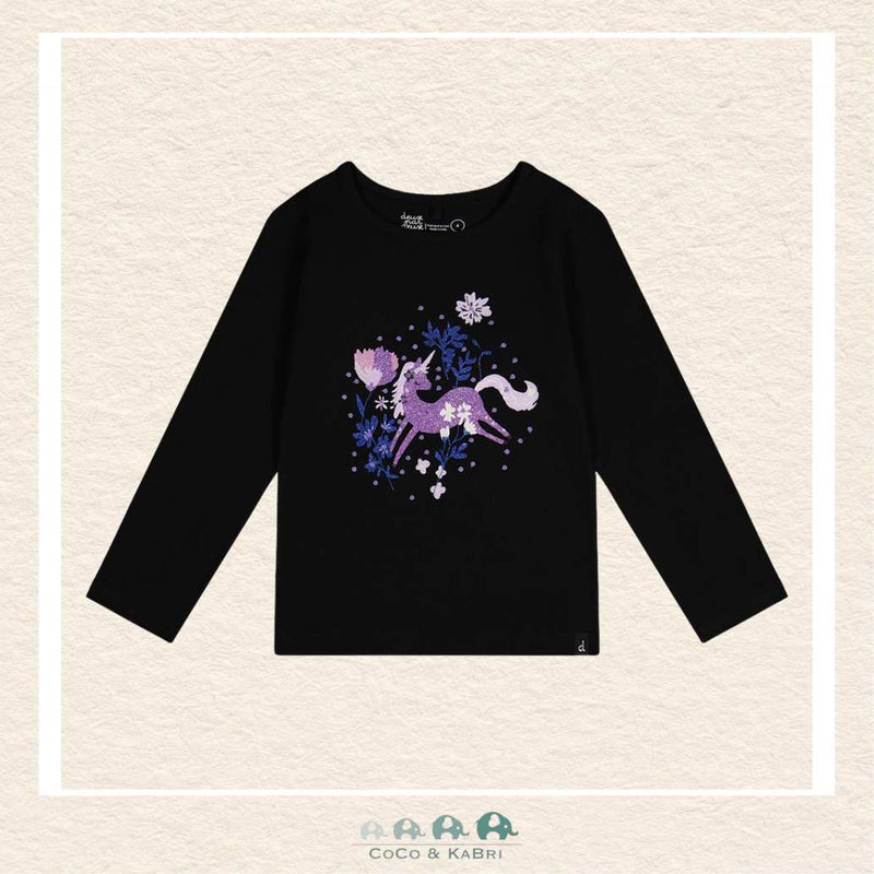 Deux Par Deux: Organic Jersey Shirt - Navy Unicorn, CoCo & KaBri Children's Boutique, Brooks Alberta Canada