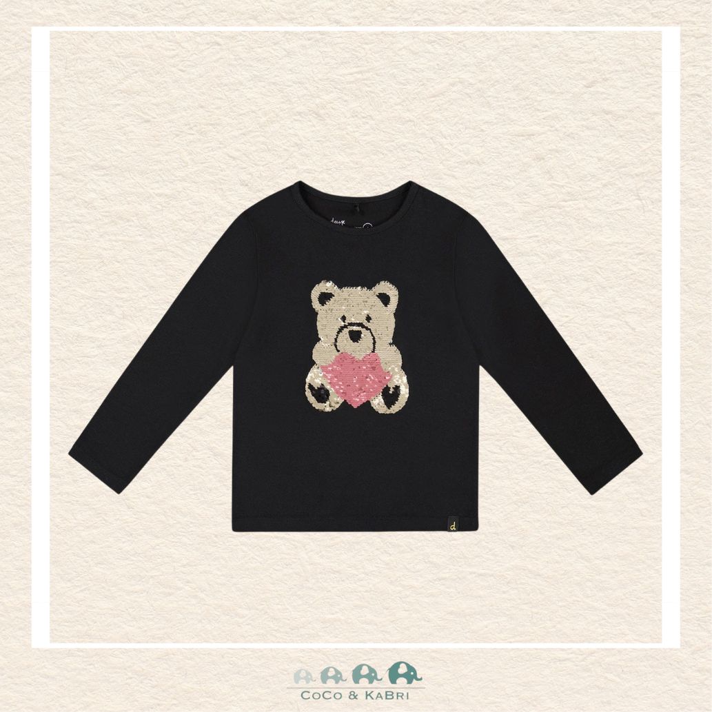 🇨🇦 Deux Par Deux Organic Jersey T-Shirt - Sequin Teddy Bear with Heart, CoCo & KaBri Children's Boutique