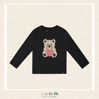 🇨🇦 Deux Par Deux Organic Jersey T-Shirt - Sequin Teddy Bear with Heart, CoCo & KaBri Children's Boutique