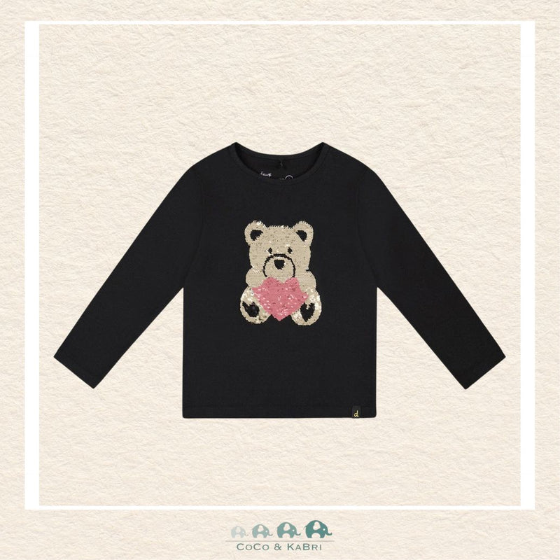 🇨🇦 Deux Par Deux Organic Jersey T-Shirt - Sequin Teddy Bear with Heart, CoCo & KaBri Children's Boutique