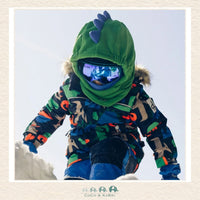 Deux Par Deux: Oversized Dino Polar Balaclava For Ski Helmet Bright Green, CoCo & KaBri Children's Boutique, Brooks Alberta Canada