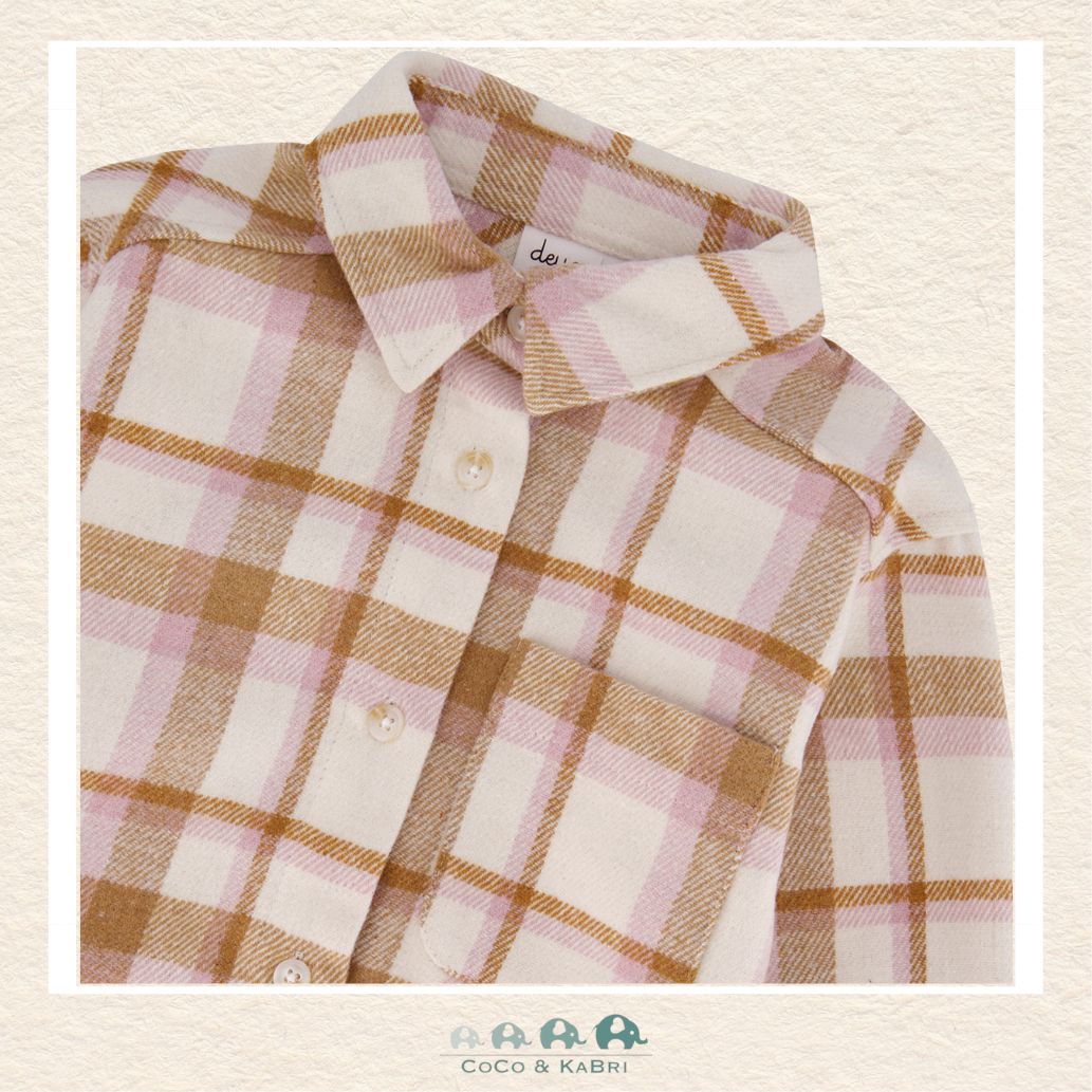 🇨🇦 Deux Par Deux Pink & Brown Plaid Overshirt, CoCo & KaBri Children's Boutique